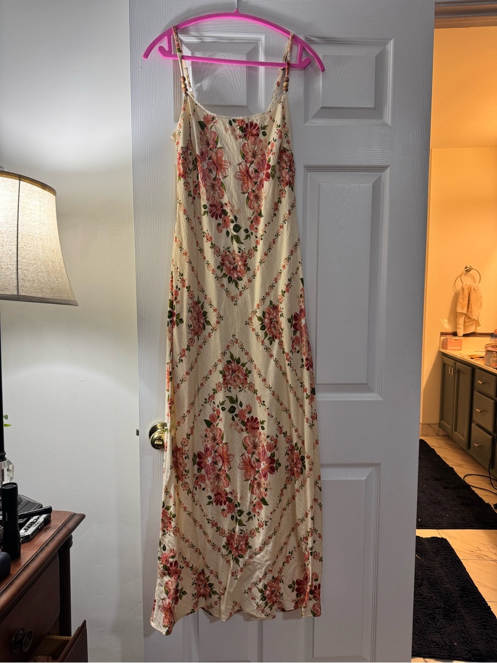 T.J.Maxx Cream Maxi Dress with Pink Floral Print